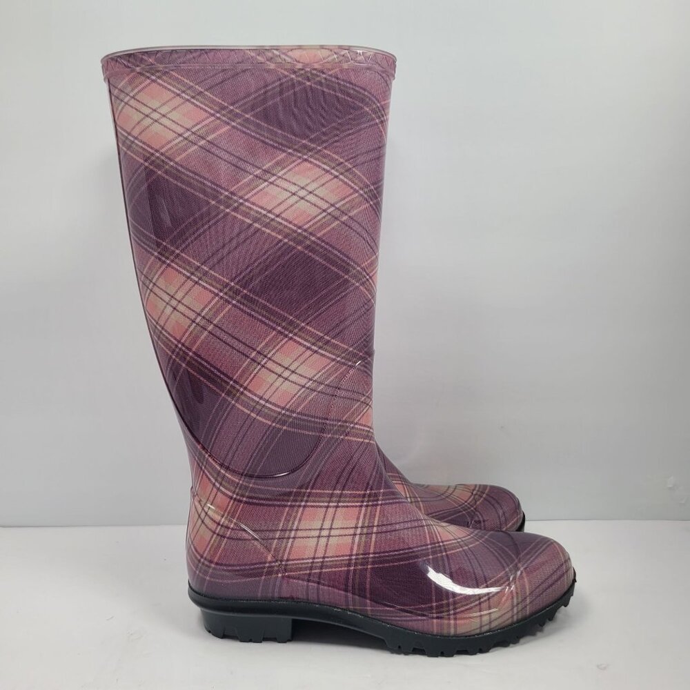 Chinook Women's Purple Plaid Rain Boots US Size 6 Made In USA NWOT